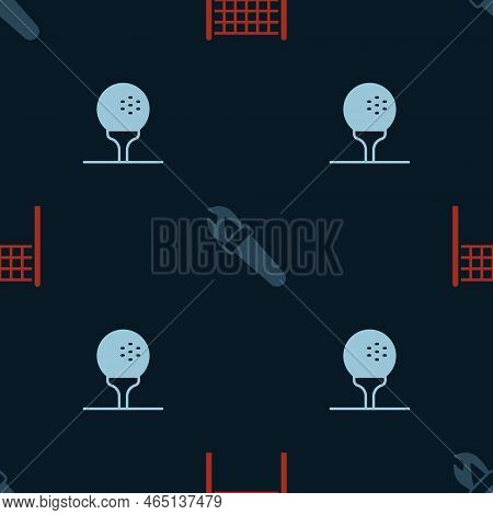 Set Volleyball Net, Torch Flame And Golf On Tee On Seamless Pattern. Vector