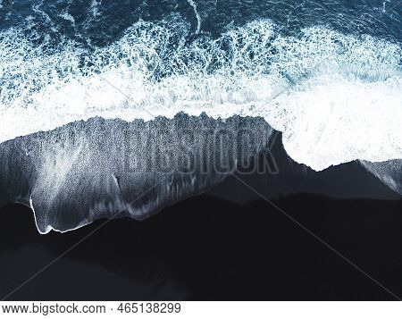 Waves Crashing On The Black Beach In Iceland