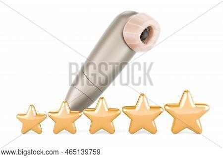 Clitoral Pump With Five Golden Stars. 3d Rendering Isolated On White Background