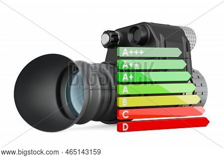 Night Vision Monocular With Energy Efficiency Chart, 3d Rendering Isolated On White Background