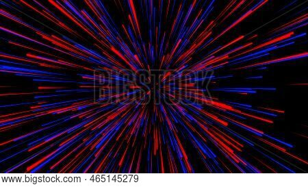 Abstract Hyperspeed Background. Movements Of Big Data Cyberspace. Dynamic Jump Blue Light Lines On T