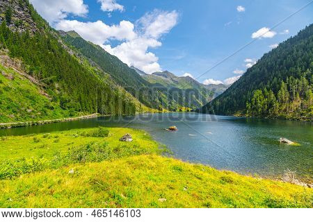Idyllic Mountain Landscape At Riesach Lake, Schladminger Alps, Austria