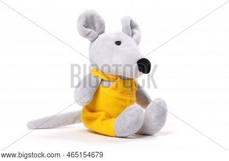 Pluche Toy Mouse, Isolated On A White Background