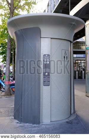 Paris, France - August 29, 2022: Public Toilet At Cambronne Train Station Paris France. Paris's 400 