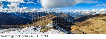 View Of The Seehorn With The Beautiful Lake Davos. Autumn Hike In The Canton Of Graubunden, Switzerl