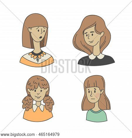 Doodle Portraits Girls And Guys. Hand Drawn