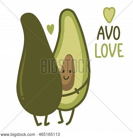 Two Avocados Holding Hands. Cute Avocado. Avo Love