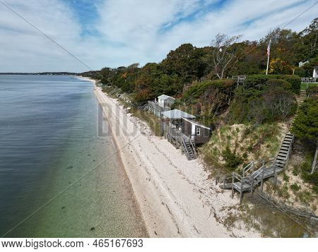 Drone View Of The Beach On The West Side Of Nassau Point With Staircases Leading To The Beaches From
