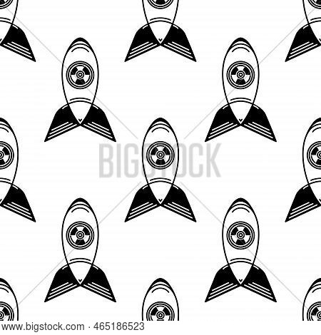 Nuclear Bomb Seamless Vector Pattern. Dangerous Military Missile. Atomic, Hydrogen, Radioactive Weap