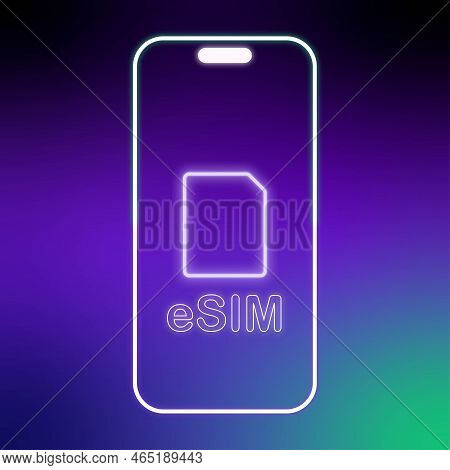 Banner Illustration Design For The New Esim With Glowing Neon Effect And A Smooth Gradient Backgroun