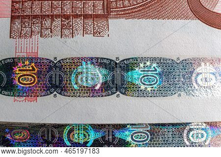 Hologram Tamper-proof Currency Seal Authenticity Watermark Of Ten Euro Banknote, Forgery Protection 