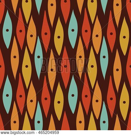 Groovy Seamless Pattern. Seamless Abstract Pattern In Vintage 70s Style In Orange And Brown For A Fa
