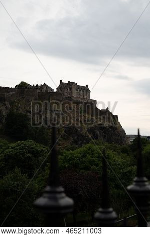 View From Princes Street To Old Town And Castle In Edinburgh City, View On Houses, Hills And Trees I