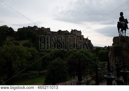 View From Princes Street To Old Town And Castle In Edinburgh City, View On Houses, Hills And Trees I