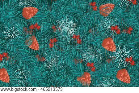 Beautiful Background With White Snowflakes And Berry Branches For Winter Design. Collection Of Chris