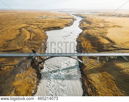 Top Down View Of A Bride Over The River In Iceland
