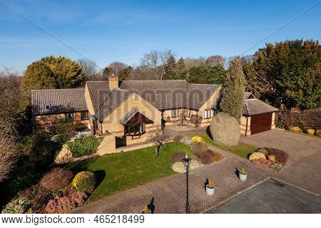 Shelford, Cambridgeshire, England - Feb 14 2019: Substantial Detached Brick Built Cul De Sac Bungalo
