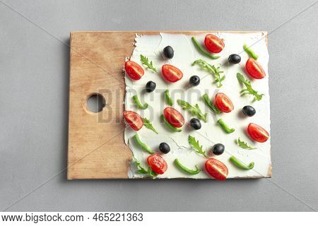 Veggie Appetizer. Butter Board, Flavorful, Food Trend, Spread, Snack. Bread Dipped In Butter On The 