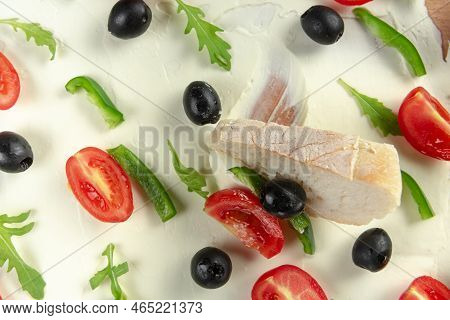 A Board Of Butter Or Cream Cheese On A Wooden Board. Appetizer. Top View. Butter Board Food Trend, C