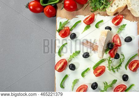 A Food Trend, Bread With Butter And Toppings. Board With Butter Snack. Breakfast Snack. Trend. Copy 