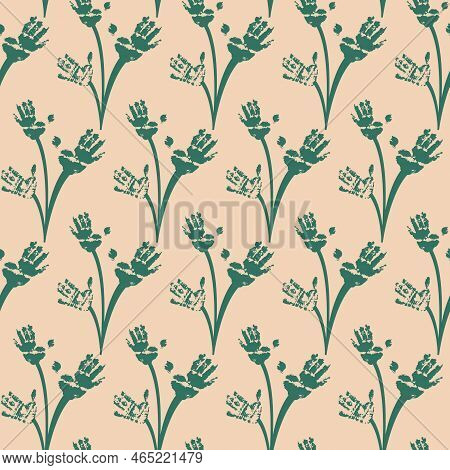 Human Palm Symbol Of Support, Seamless Pattern With Human Hand Print Quintuple