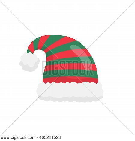 Elf Striped Hat Red And Green Isolated On White Background. Elf Costume. Christmas Concept. Vector S