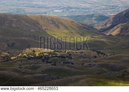 Beautiful Valley View From The Summit Of Monte Sirente In Abruzzo Italy