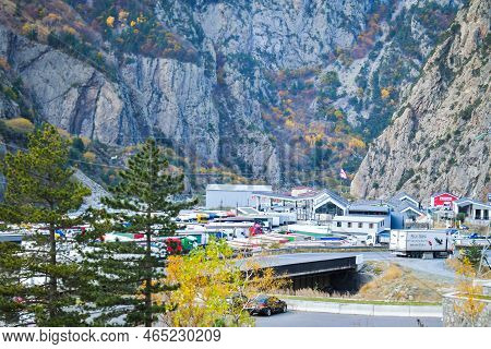 30th October, 2022: Lars Border, Georgia - Lorries Drive Stand By Georgian-russian Border Check Poin