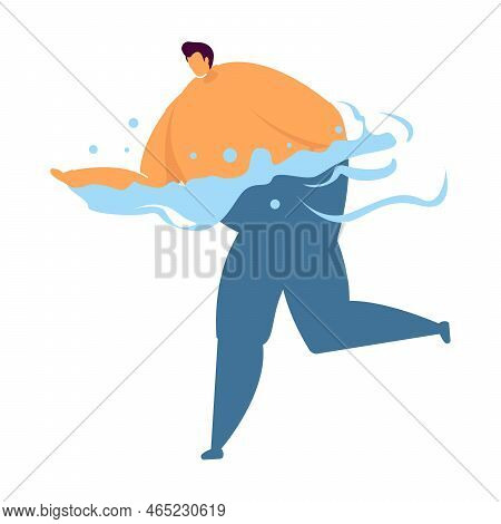 Sporty Man Swimming In Ocean Or Sea Vector Illusstration. Summer Resort, Vacation, Water Activity, S