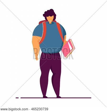 Happy Boy Is Ready For School Flat Vector Illustration. Cartoon Child Schedule. Shoolboy Going To Sc