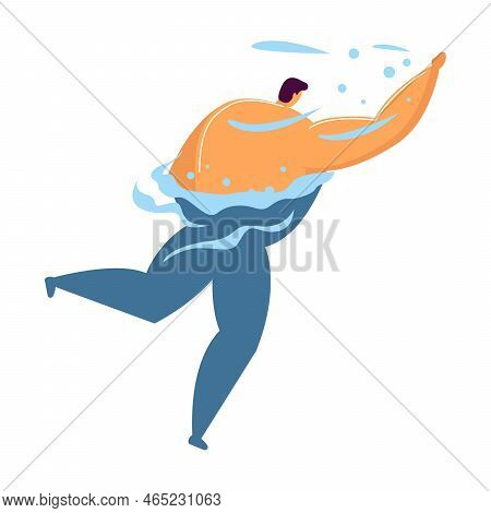 Sportsman Swimming In Ocean Or Sea Vector Illusstration. Summer Resort, Vacation, Water Activity, Sp