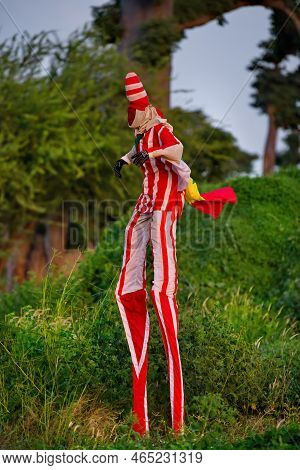 Nguekhokh. Senegal. October 14, 2021. Participant Of The Costumed Faux Lion Performance In The Image