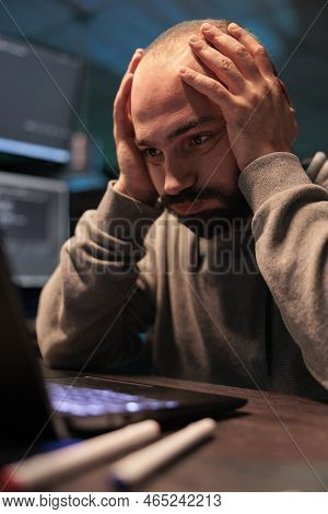 Frustrated Tired Developer Programming Server Database, Feeling Stressed About Artificial Intelligen