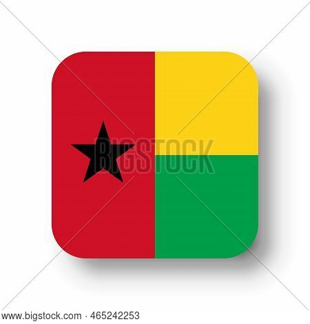Guinea-bissau Flag - Flat Vector Square With Rounded Corners And Dropped Shadow.