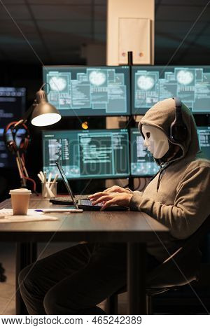 Dangerous Masked Hacker Stealing Information From Database Server Online, Hacking Computer Hardware 