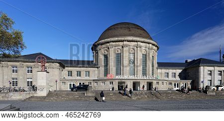 Cologne, Germany, November 10 2022: Historic Station Building Messe/deutz Nearby The Cologne Exhibit