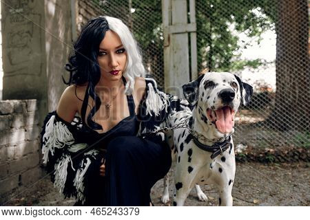 Cosplay On Cruella De Vil With A Dalmatian