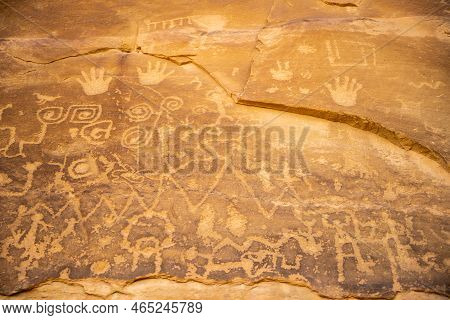 Petroglyphs Carved Into Rocks Above Cliff Dwelling In Mesa Verde