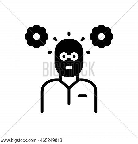 Black Solid Icon For Critical Fragile Delicate Slobbery Thinking Cogwheel Person Awareness