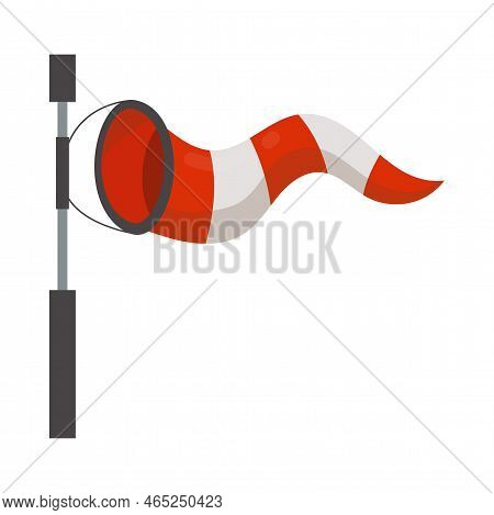 Red And White Windsock Cartoon Illustration. Striped Air Sleeve Or Cone For Indicating Wind Directio