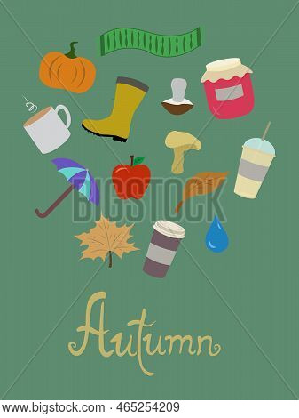 Post Card With Autumn Elements. Vector Illustration For Cards, Posters, Flyers.