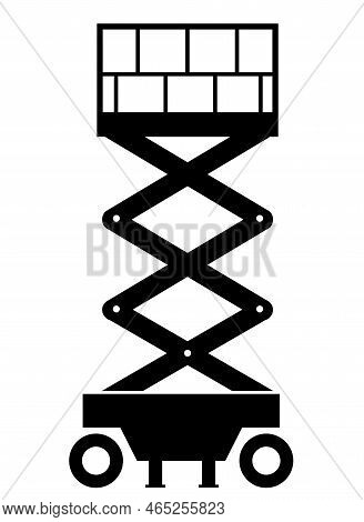Scissors Lift Icon On White Background. Lifting Machine Symbol. Industrial Lifting Machinerysign. Fl