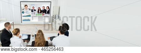 Video Conference Call In Meeting Room. Elearning Videoconference