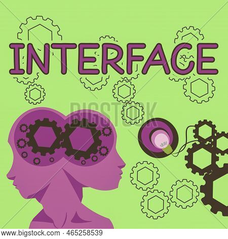 Hand Writing Sign Interface. Concept Meaning Point Of Meeting And Communicating Between Two Structur