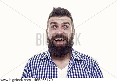 What A Great Surprise. Happy After Hairdresser Salon. Barbershop Master. Mustache From Barber. Matur