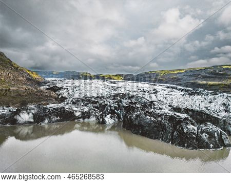 End Of Skaftafell Glacier With Lake Drone View - Iceland, Europe