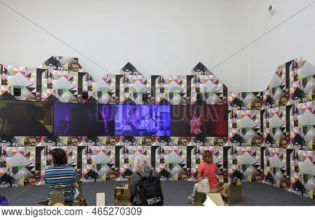 Venice, Italy - September 6, 2022: 59th Venice Art Biennale In Venice. Feeling Her Way By Artist Son