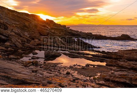 Sunset On The Coast Of Mount Jaizkibel In The Town Of Fuenterrabia, Basque Country