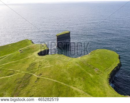 Aerial View Of The Dun Briste Sea Stick At Downpatrick Head, County Mayo - Republic Of Ireland