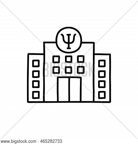Psychiatric Hospital Doodle Icon, Vector Line Illustration
